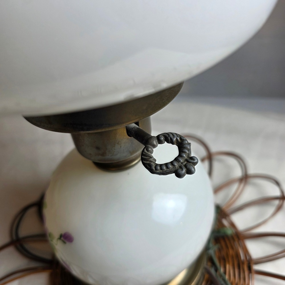 Vintage Petite Hand Painted Purple Violet Milk Glass Hurricane Lamp Brass Base - Picture 6 of 15